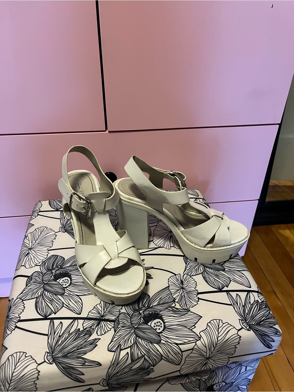 Ivory Platform Block Heel Sandals